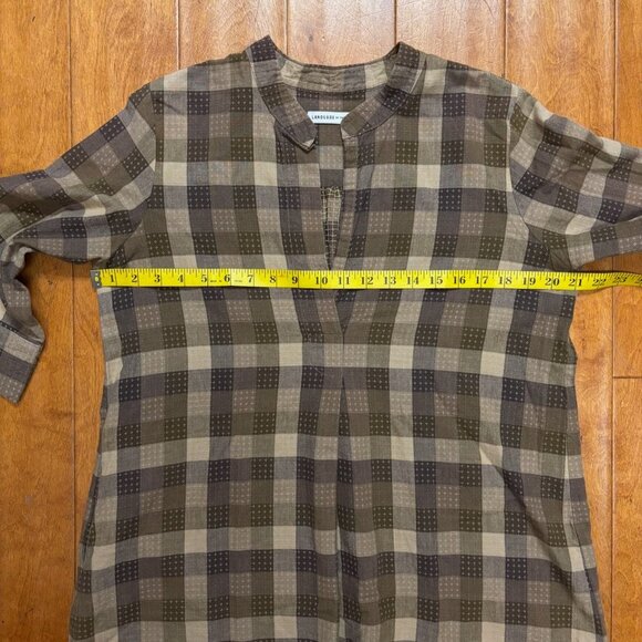 Language of the Birds Women Linen Top Size S Brown Plaid Stitched Lagenlook Boho - Picture 12 of 12